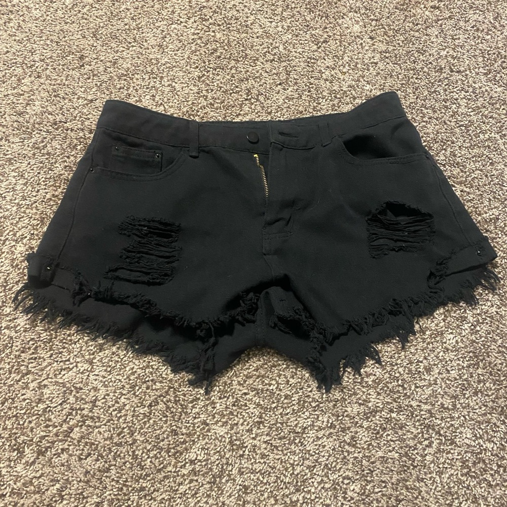 Black Distressed Women Shorts